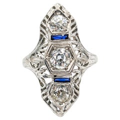 Antique Old European Cut Diamond & Synthetic Sapphire Ring