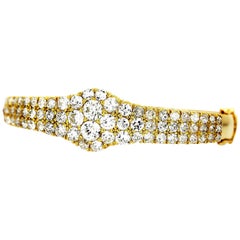 Old European Cut Diamond 7.5 Carats Three-Row Bangle, in 18 K Yellow Gold, Retro