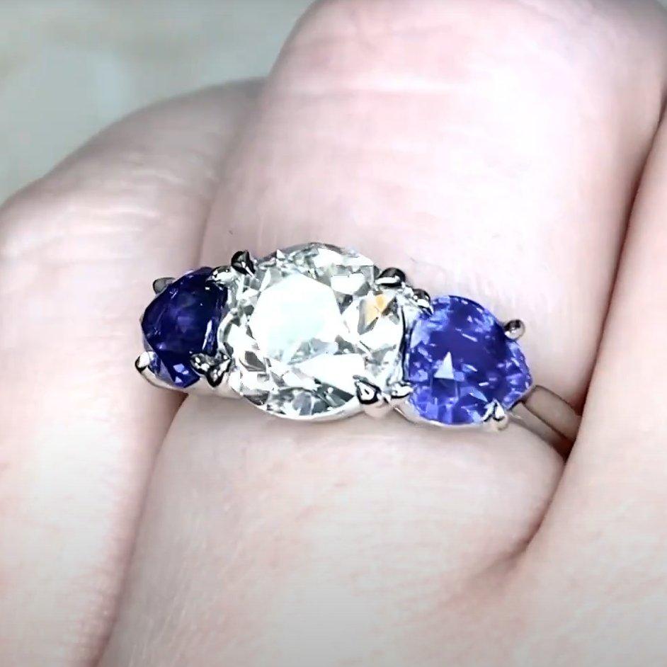 Dreisteiniger Diamantring mit alteuropäischem Schliff ( ca. 2,00 Karat), Platin Damen im Angebot