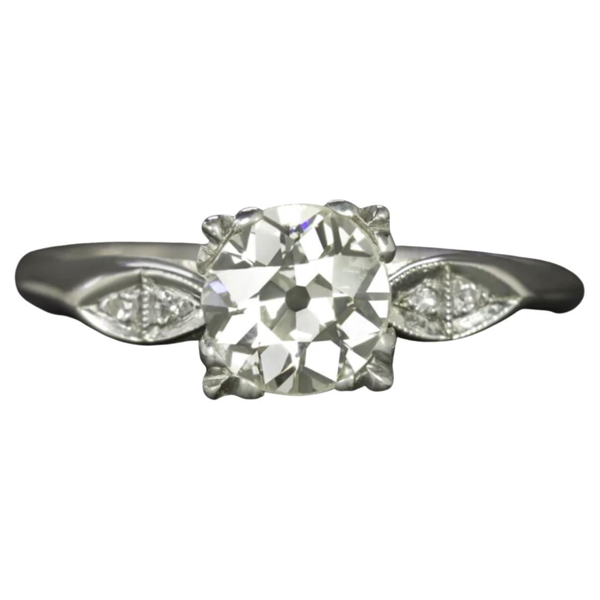 Old European Cut Diamond Vintage Estate 14K Weißgold Verlobungsring
