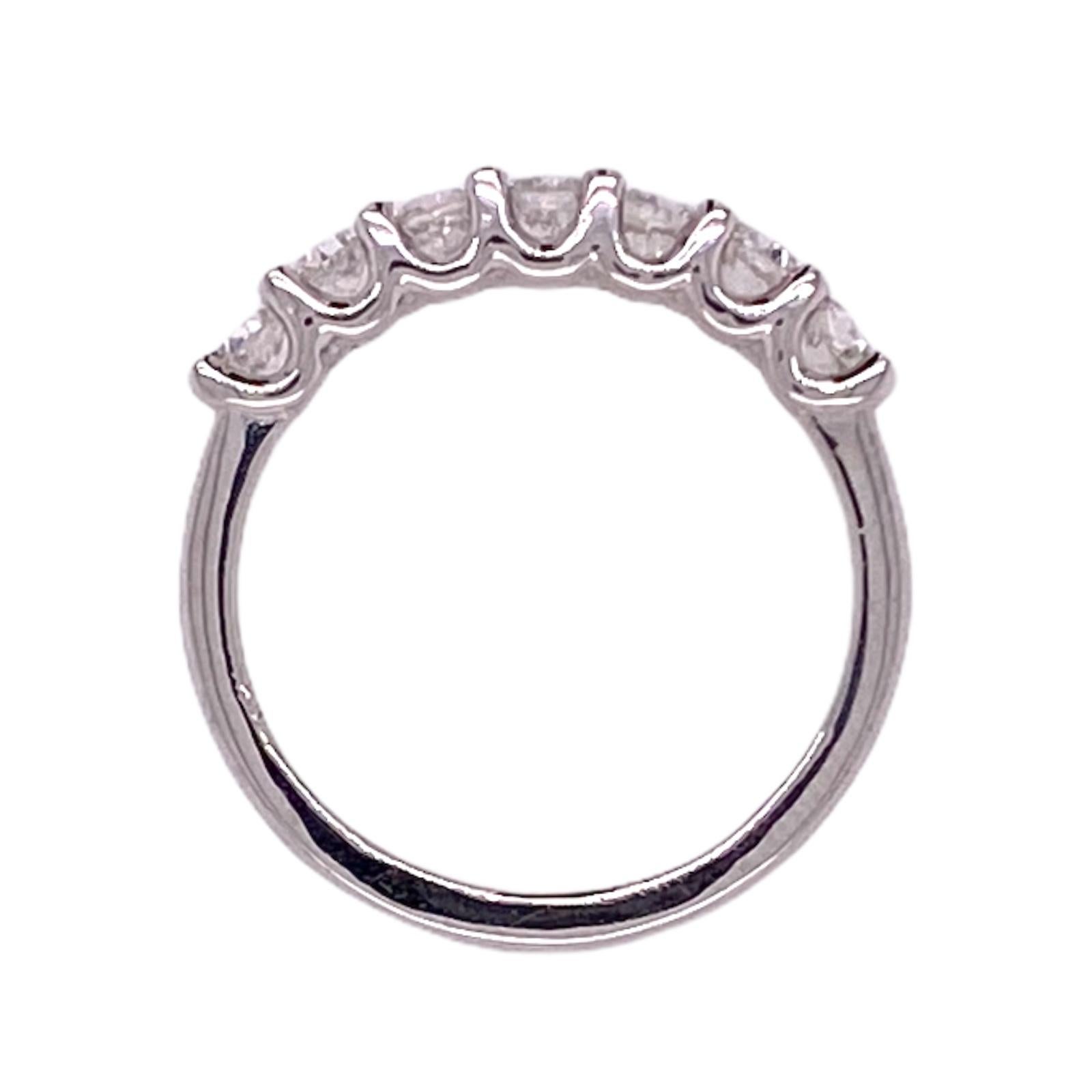 Modern Old European Cut Diamond Wedding Band Ring 18 Karat White Gold U Prong For Sale