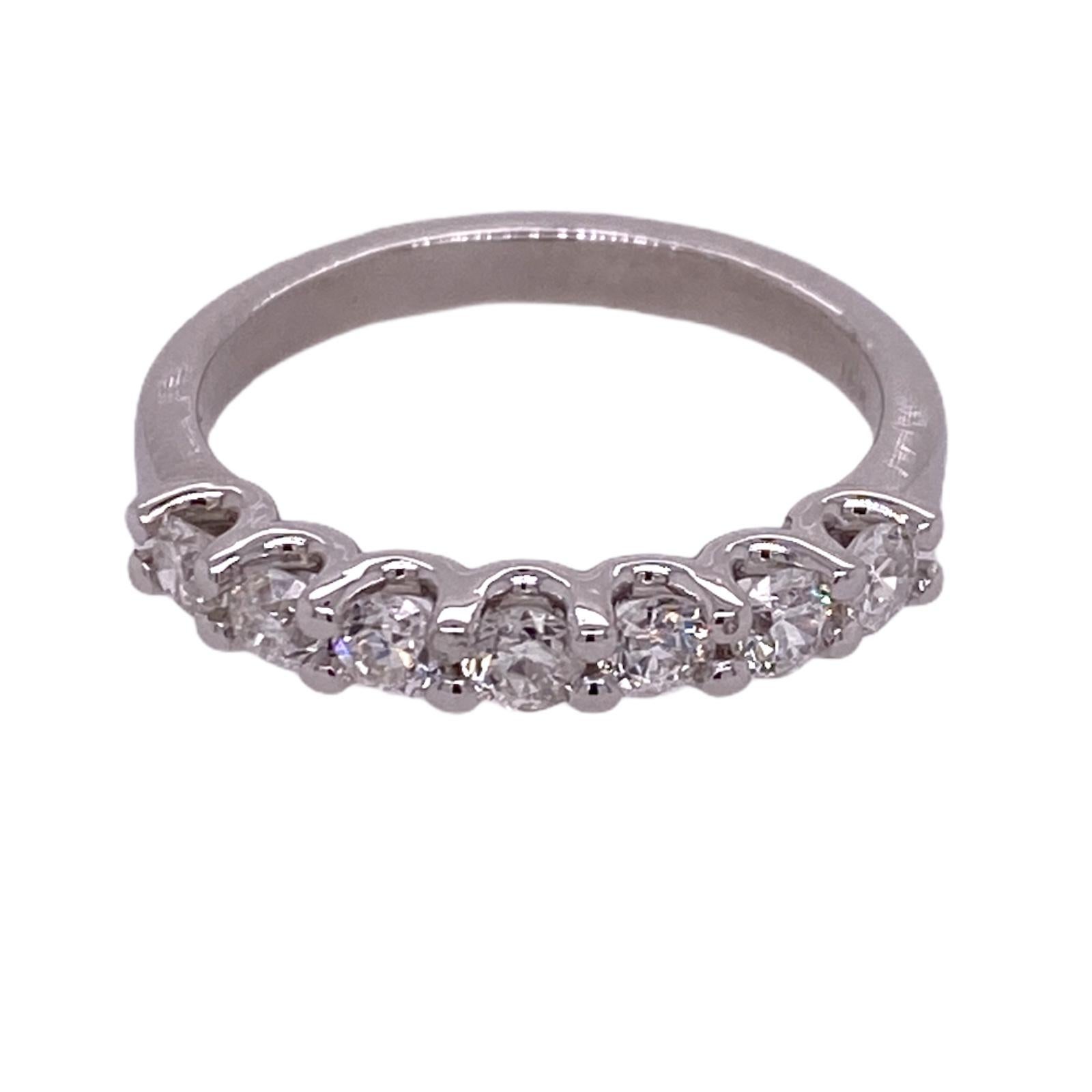 Round Cut Old European Cut Diamond Wedding Band Ring 18 Karat White Gold U Prong For Sale