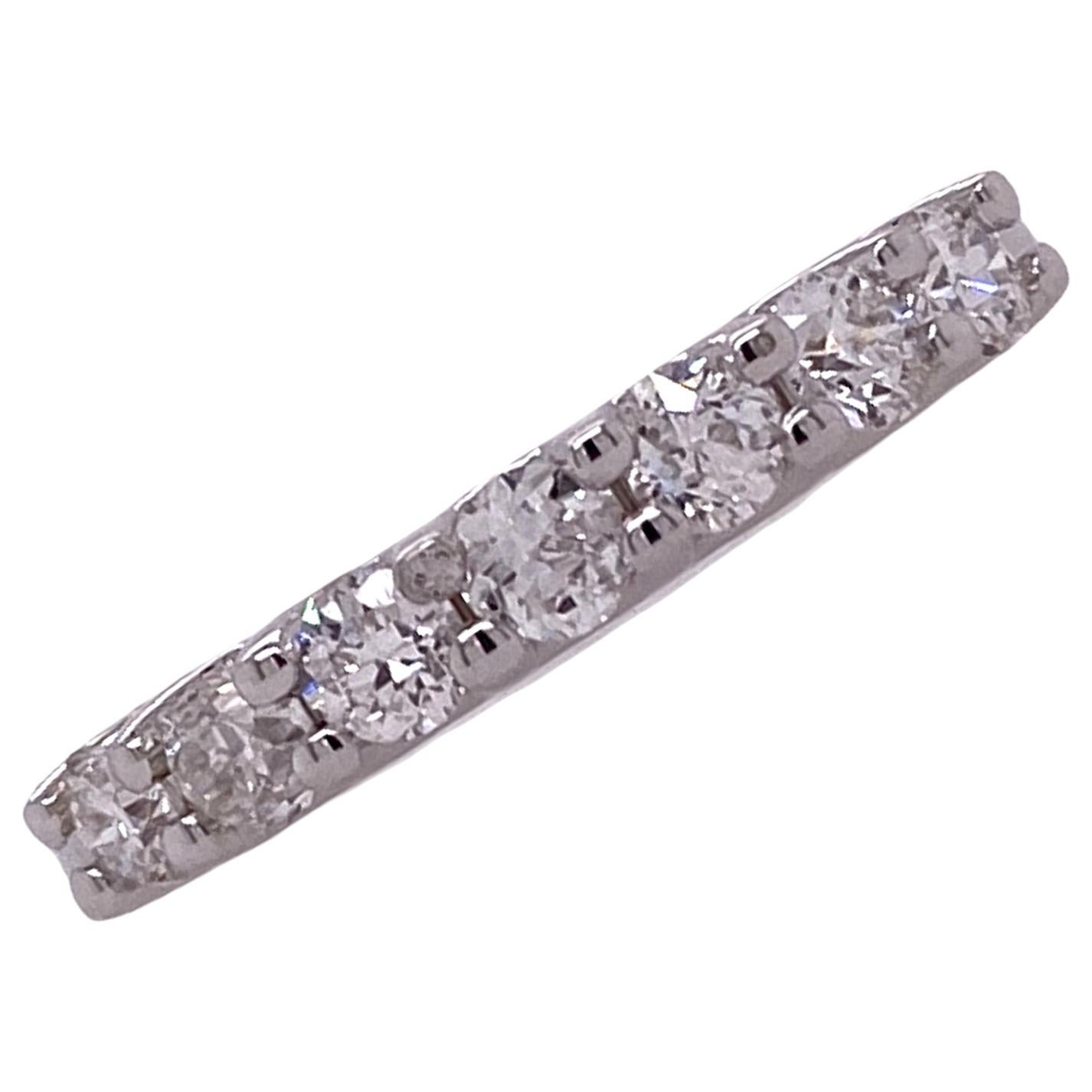 Old European Cut Diamond Wedding Band Ring 18 Karat White Gold U Prong For Sale