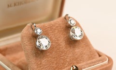 Old European Cut Diamond Two Stone Filigree Drop Earrings 3.50ct Platinum