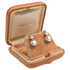 Old European Cut Diamond Two Stone Filigree Drop Earrings 3.50ct Platinum