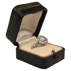 Diamond Halo Engagement Ring. GIA 1.60ct Old Euro Diamond Ring Platinum J SI2