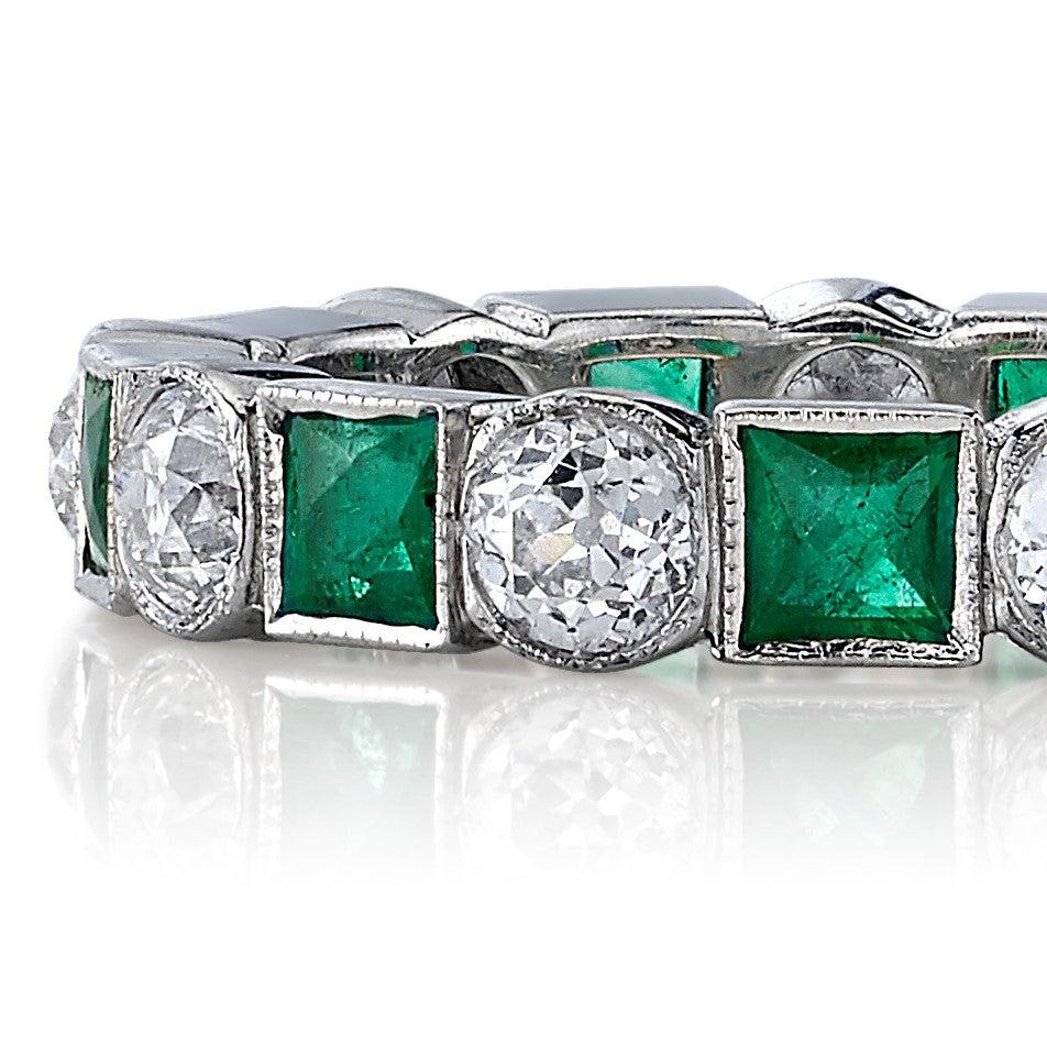 For Sale:  Handcrafted Brecken European Cut Diamond/Square Cut Emerald Band by Single Stone 2