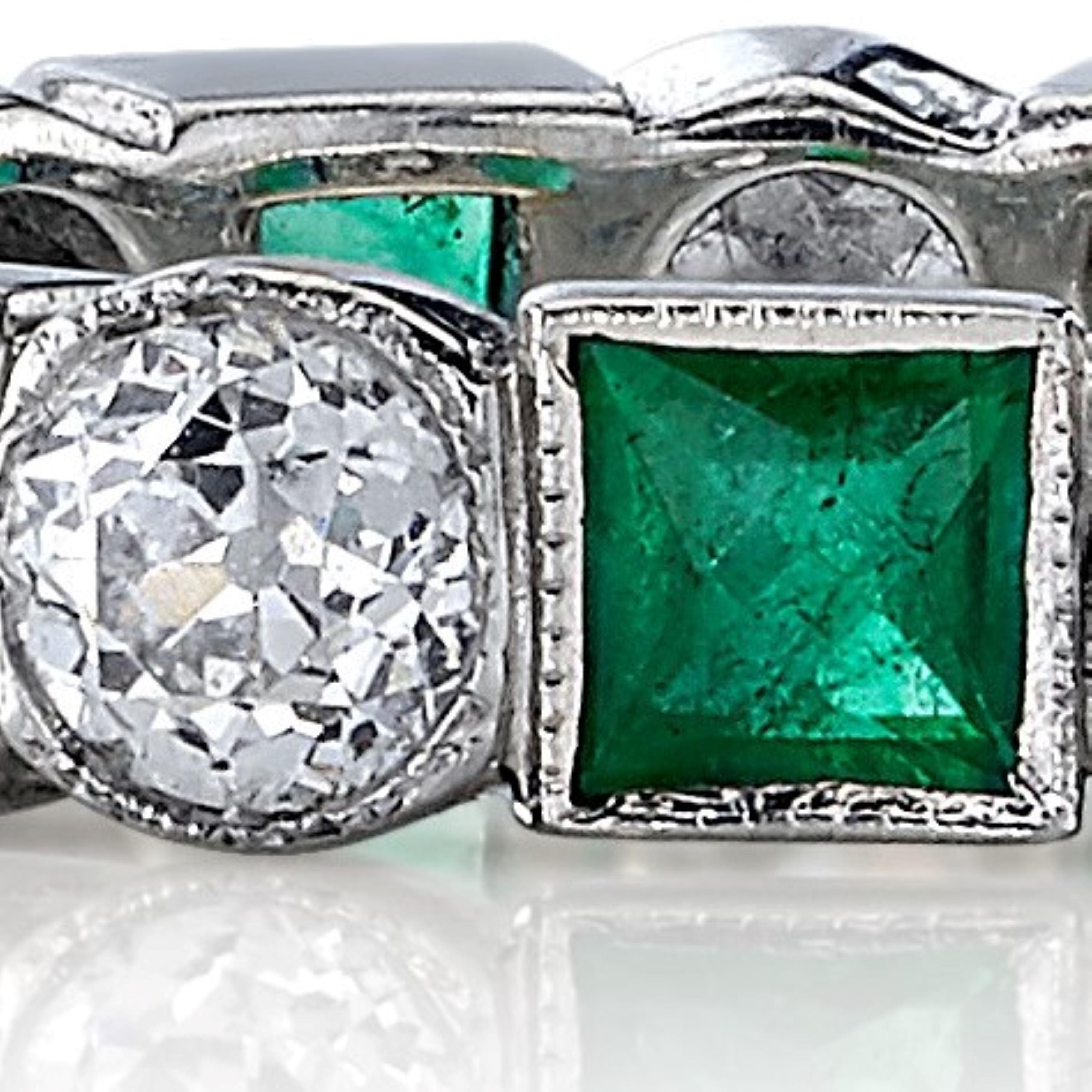 For Sale:  Handcrafted Brecken European Cut Diamond/Square Cut Emerald Band by Single Stone 3