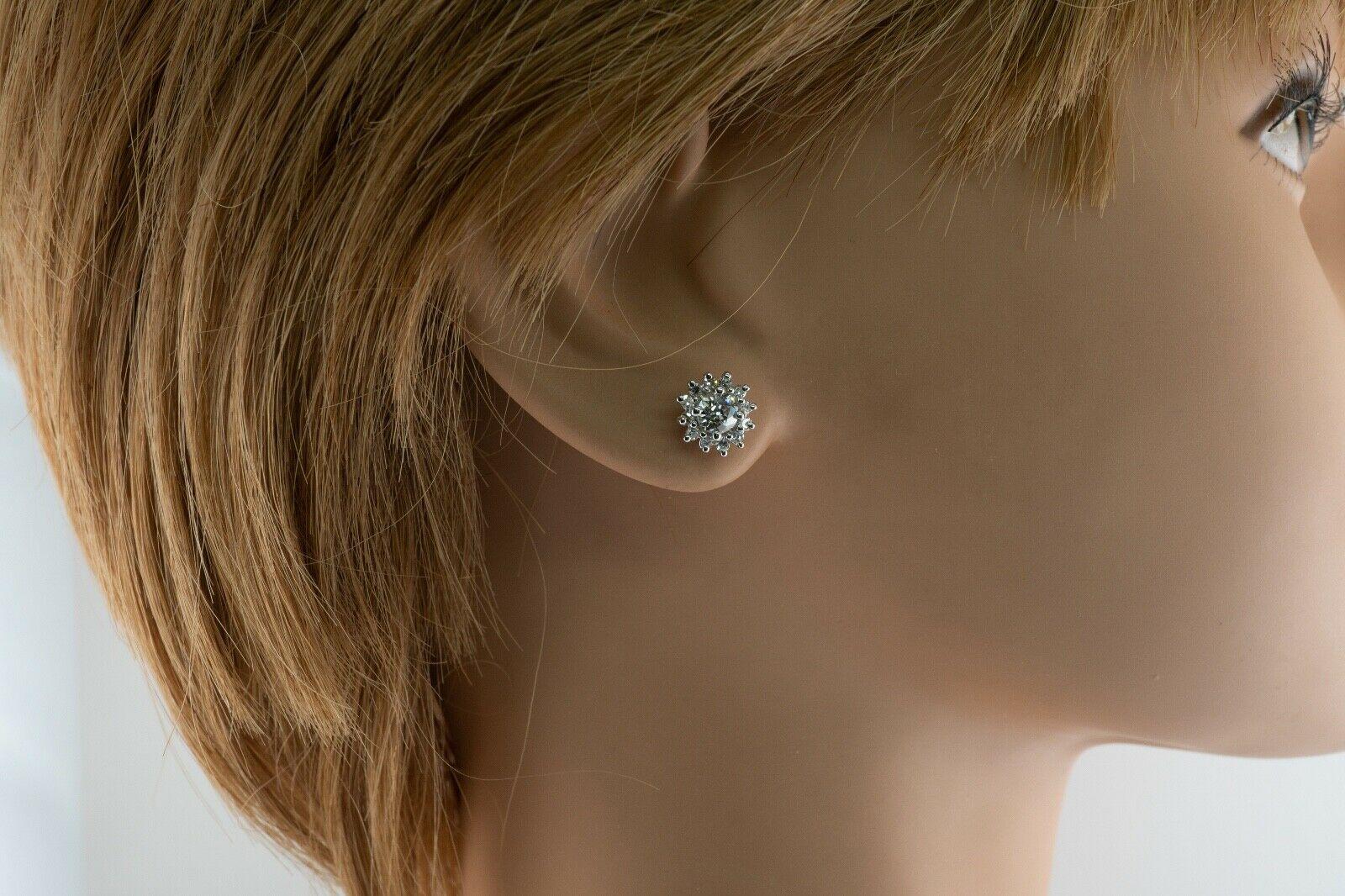 Clous d'oreilles en or blanc 14 carats avec diamants taille vieille Europe 1,72 carat poids total en vente 5