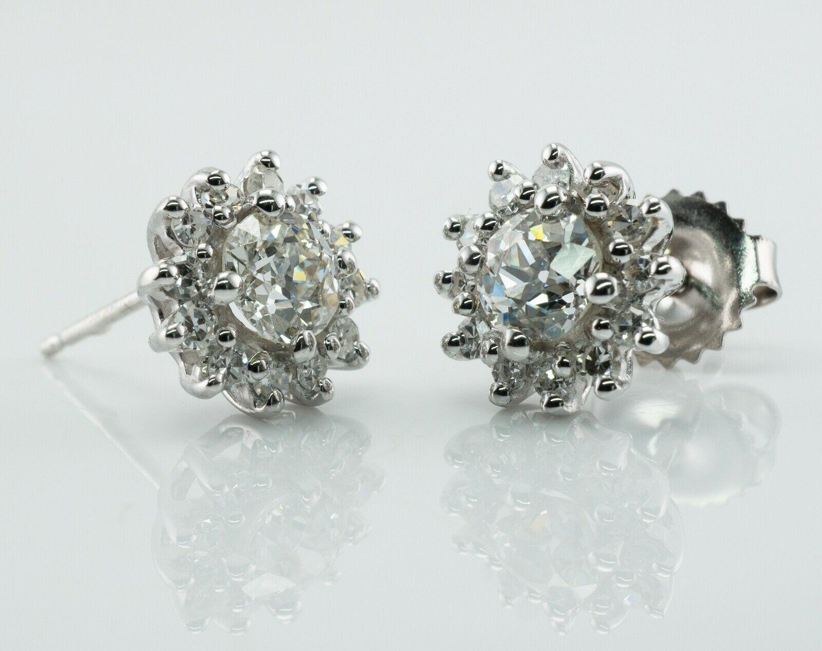 Old European Cut Diamanten Ohrringe 14K Weißgold Ohrstecker 1.72cttw (Alteuropäischer Schliff) im Angebot