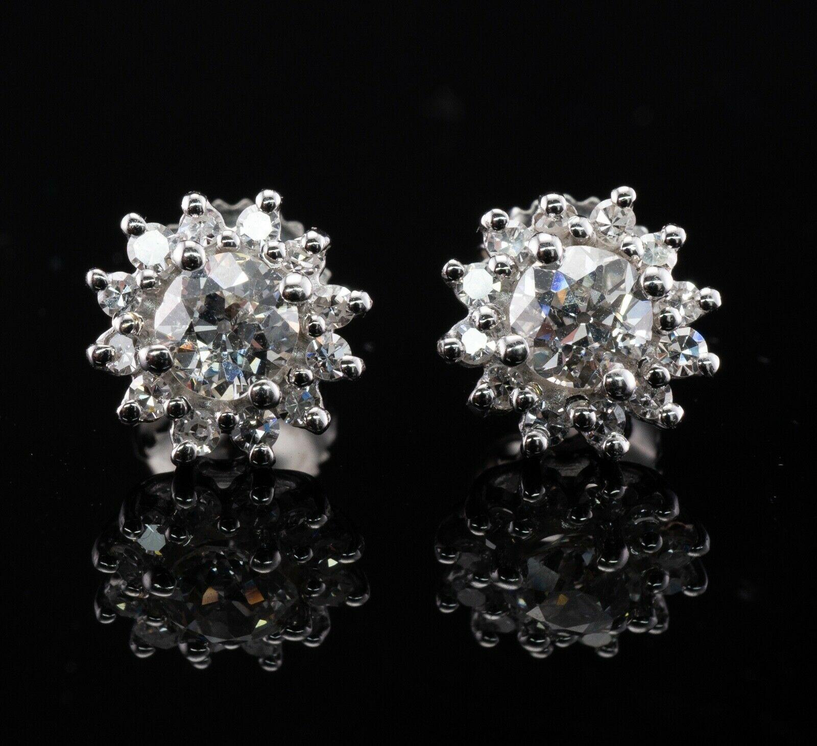 Clous d'oreilles en or blanc 14 carats avec diamants taille vieille Europe 1,72 carat poids total en vente 4