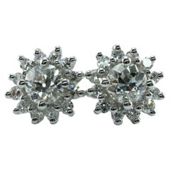 Old European Cut Diamonds Earrings 14K White Gold Studs 1.72cttw