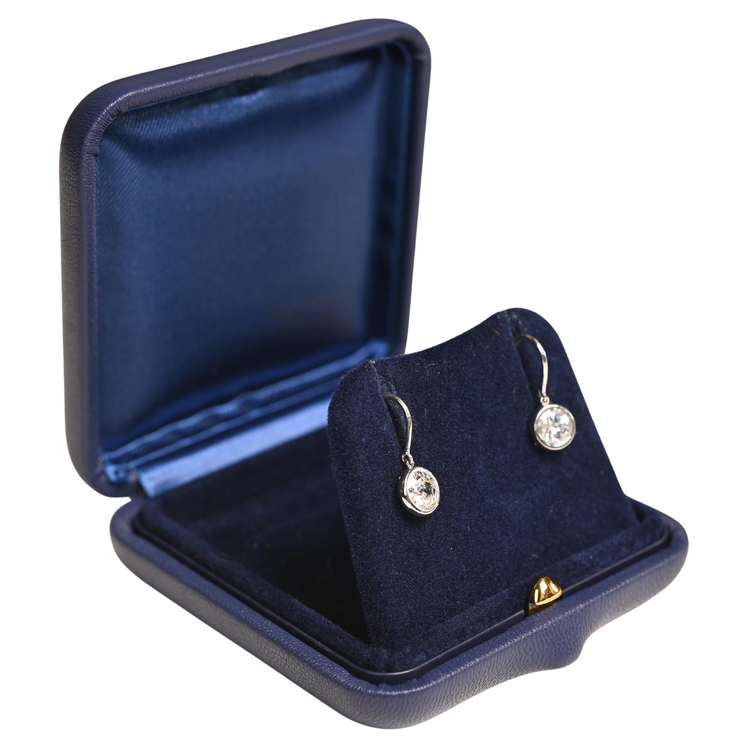 1.20 Carat Old European Cut Earrings. Diamond Drop Earrings Platinum J VS1 Bezel For Sale