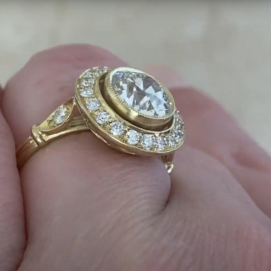 Taille vieille Europe Bague de fiançailles grappe de taille européenne ancienne (environ 1,7 carat), or jaune 18 carats en vente