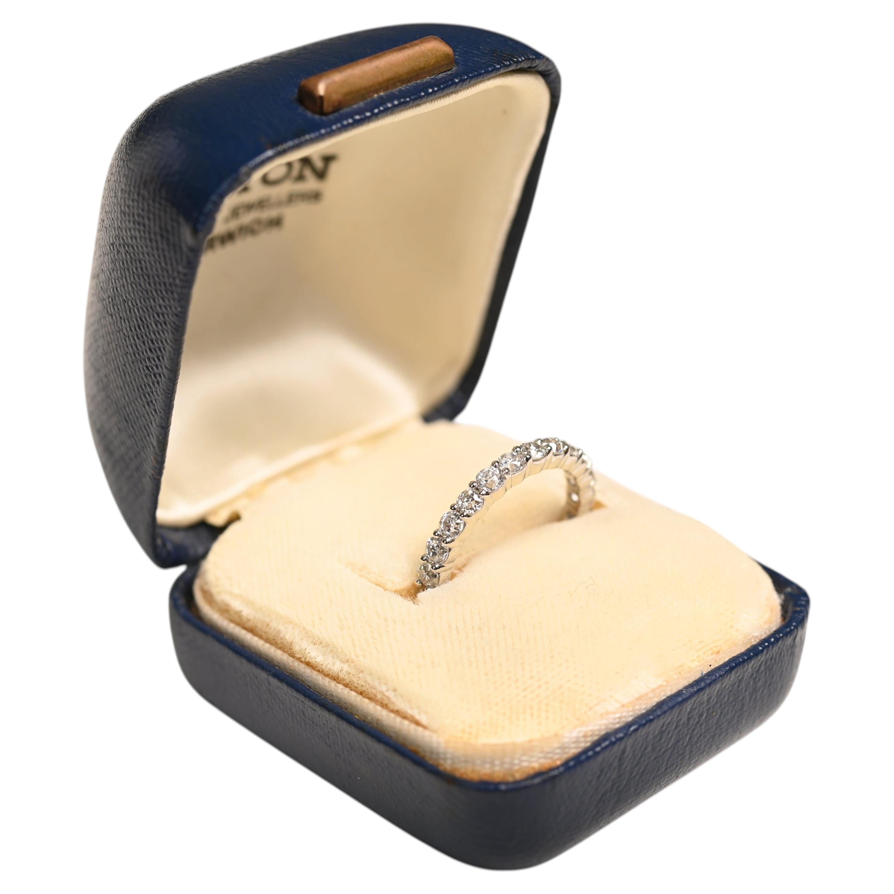 Old European Cut Eternity Band. 1.5TCW Diamond Platinum Wedding Ring Share Prong