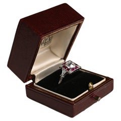 Old European Cut (GIA Approx 1.20-Carats) Diamond with Ruby Ring, Platinum