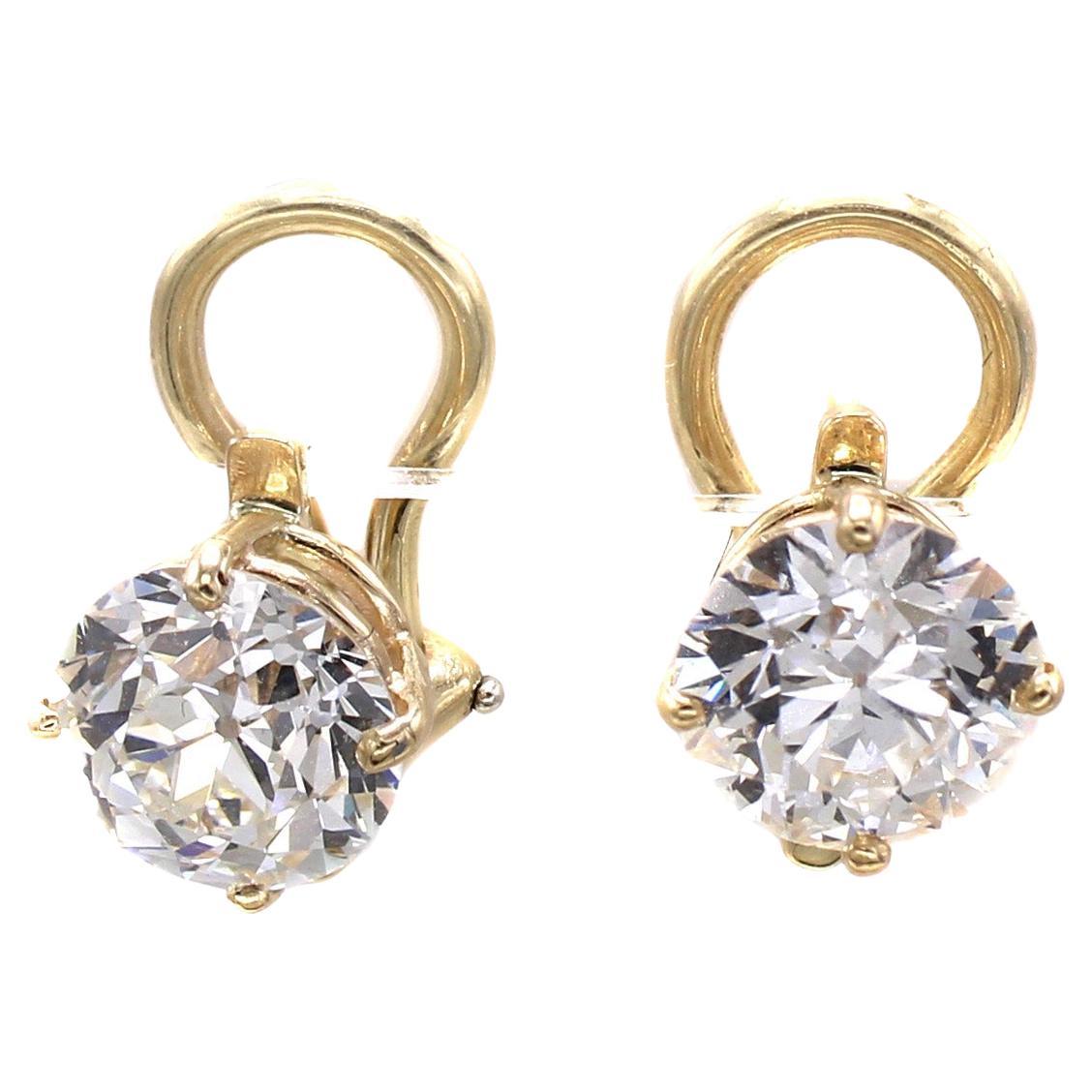 Old European Cut GIA Certified Diamond Yellow Gold Earrings