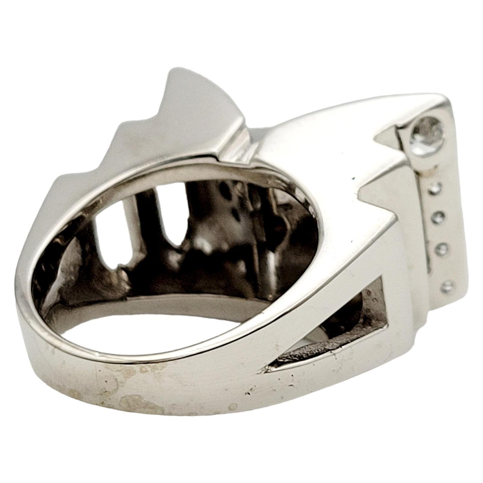 Art Deco Old European Cut & Round Brilliant Diamond Cocktail Ring in 14 Karat White Gold For Sale