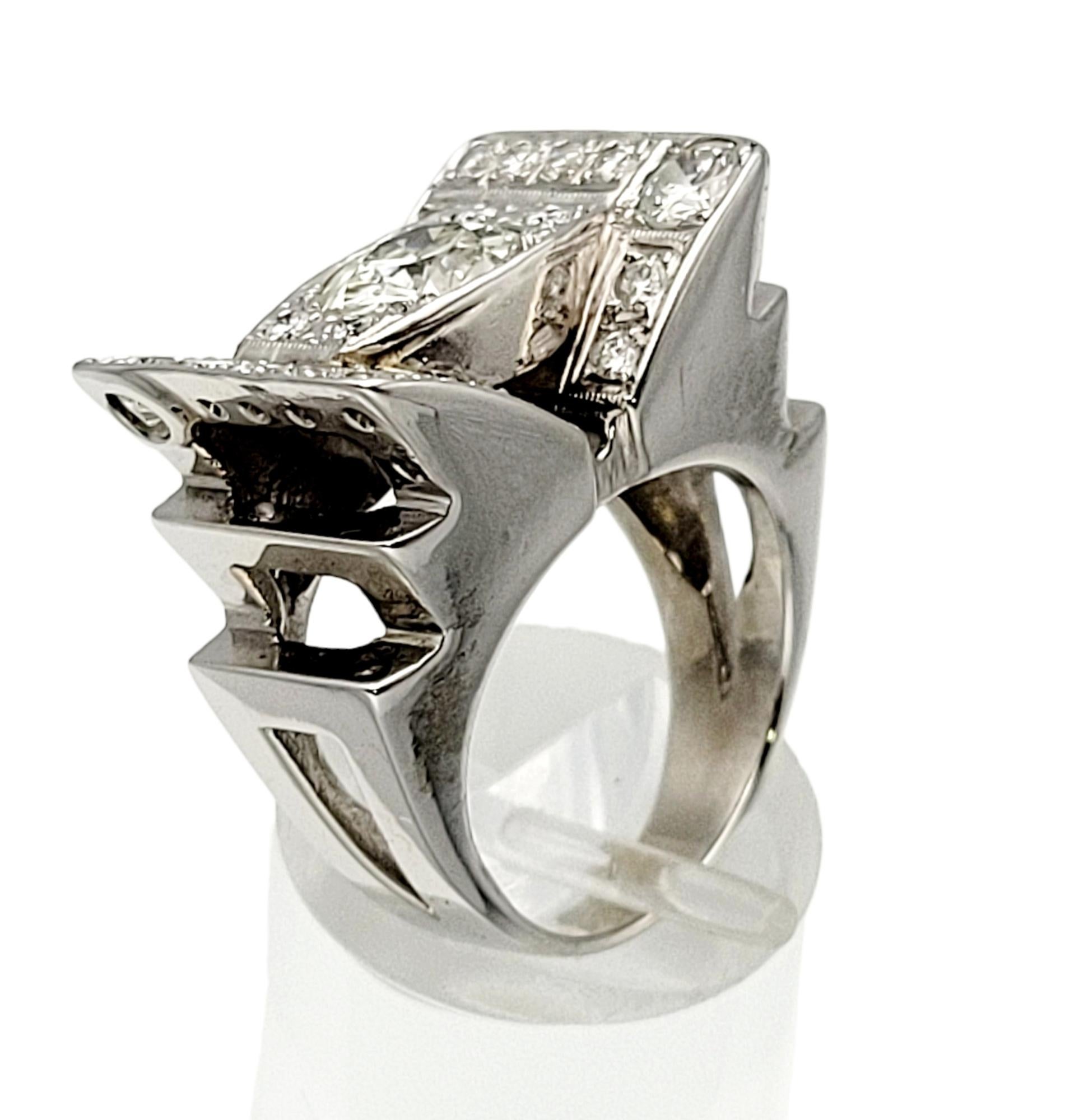 Old European Cut & Round Brilliant Diamond Cocktail Ring in 14 Karat White Gold For Sale 2