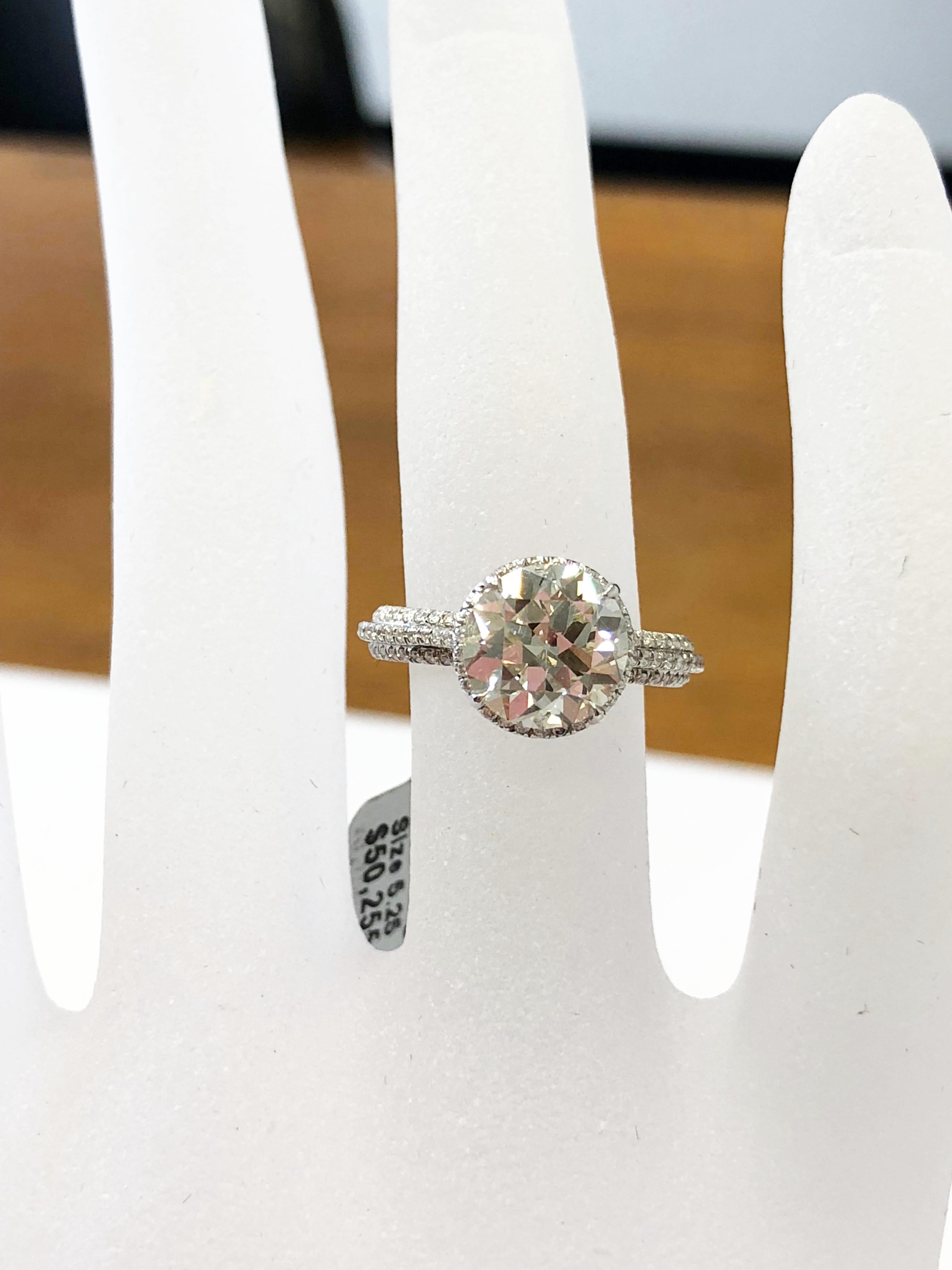 Old European Cut Round Diamond Engagement Ring In New Condition In Los Angeles, CA