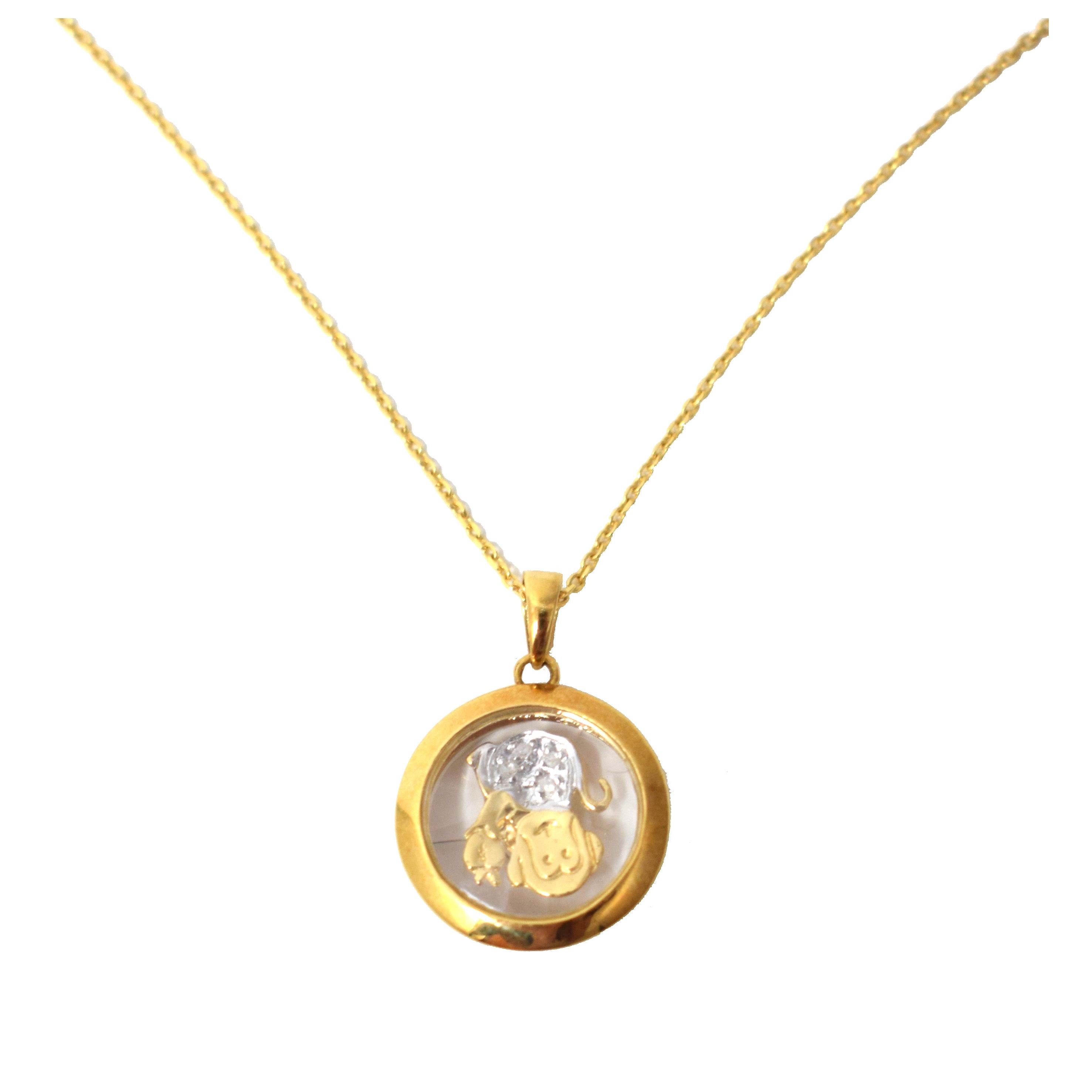 Collar Colgante Mono Giratorio de Oro Amarillo 18 Diamantes Europeo Antiguo Corte brillante en venta