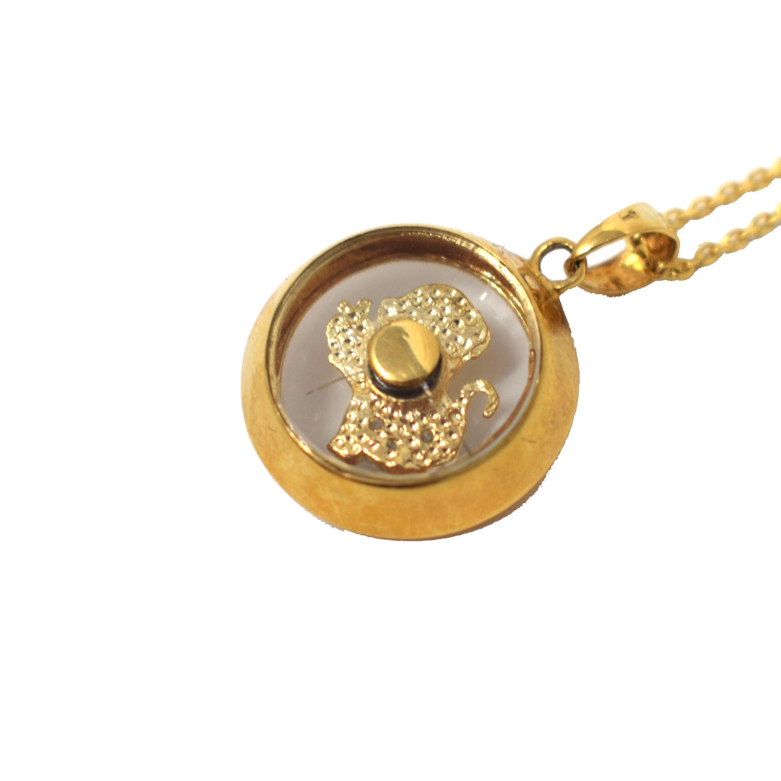 Femenino o masculino Collar Colgante Mono Giratorio de Oro Amarillo 18 Diamantes Europeo Antiguo en venta