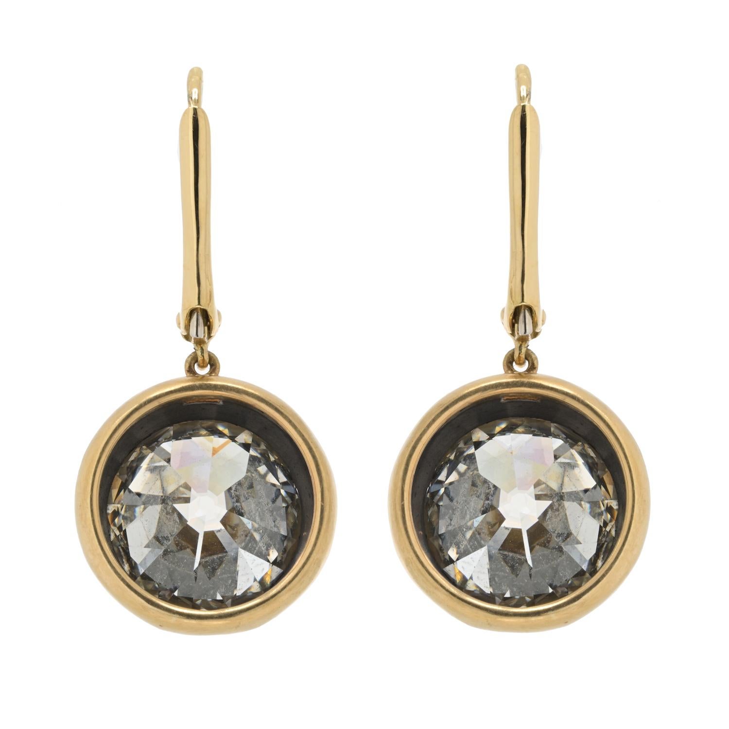 Old European Cut Old European Diamond 5 Carat Each Dangle Drop Earrings For Sale