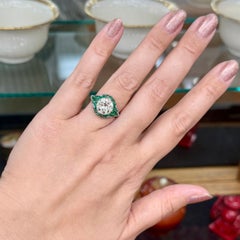 Old European Diamond and Emerald Engagement Ring Platinum