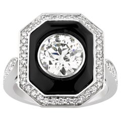 Old European Diamond and Onyx Ring, 1.70 Carats