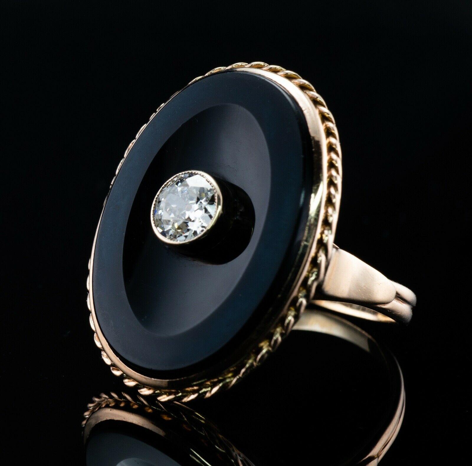 Old European Diamond Black Onyx Ring 14K Gold .75ct 2