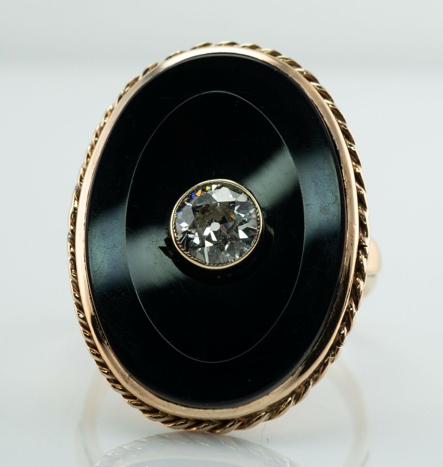 Old European Diamond Black Onyx Ring 14K Gold .75ct 3