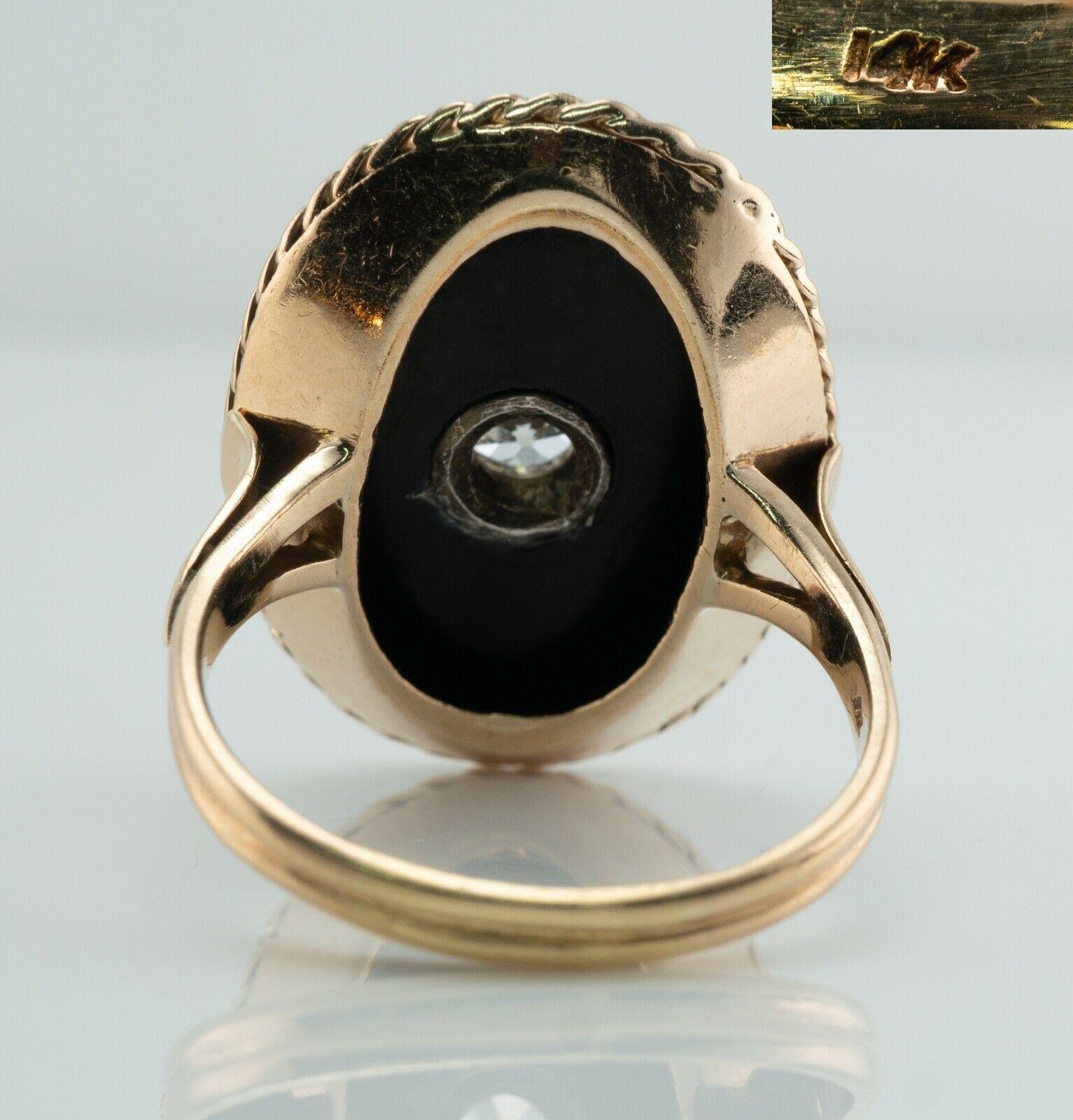 Old European Cut Old European Diamond Black Onyx Ring 14K Gold .75ct