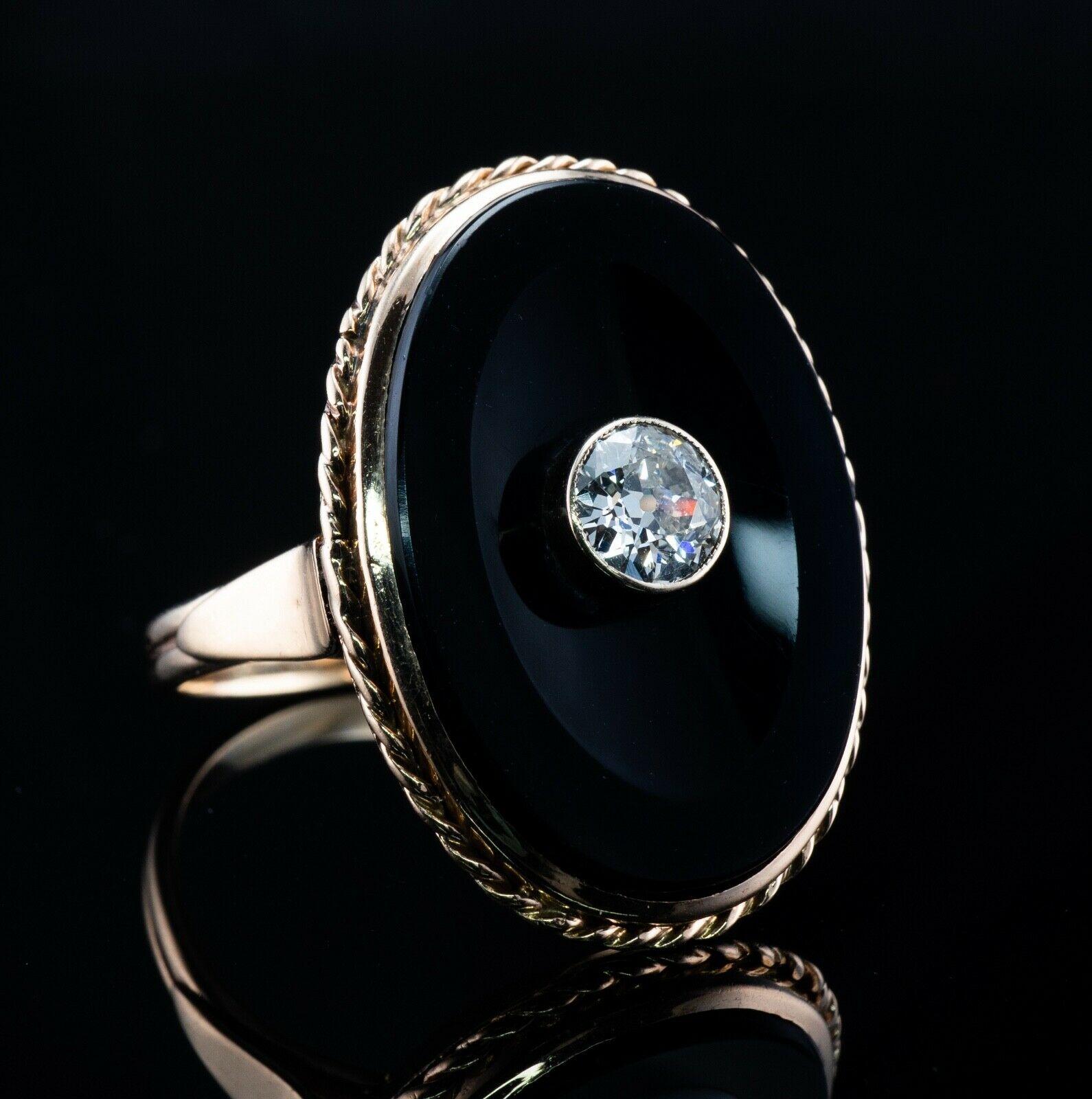 Old European Diamond Black Onyx Ring 14K Gold .75ct In Good Condition In East Brunswick, NJ