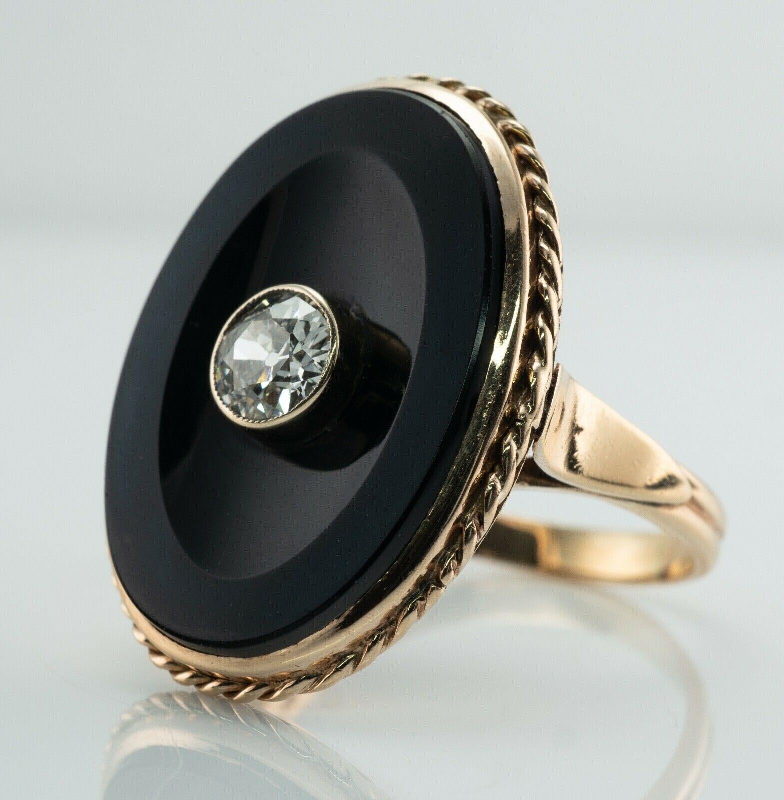 Women's Old European Diamond Black Onyx Ring 14K Gold .75ct