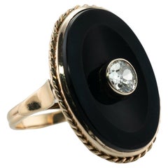 Bague Old European Diamond Black Onyx 14K Gold .75ct