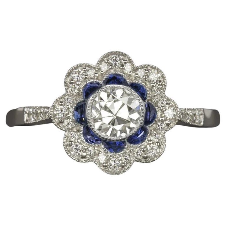 Art Deco Style 5 CTW Simulated Blue Sapphire Cocktail Ring - Sterling Silver Rhodium Plated, Radiant Cut