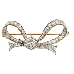 Old European Diamond Bow Brooch & Pendant in 18K 2 Tone Gold