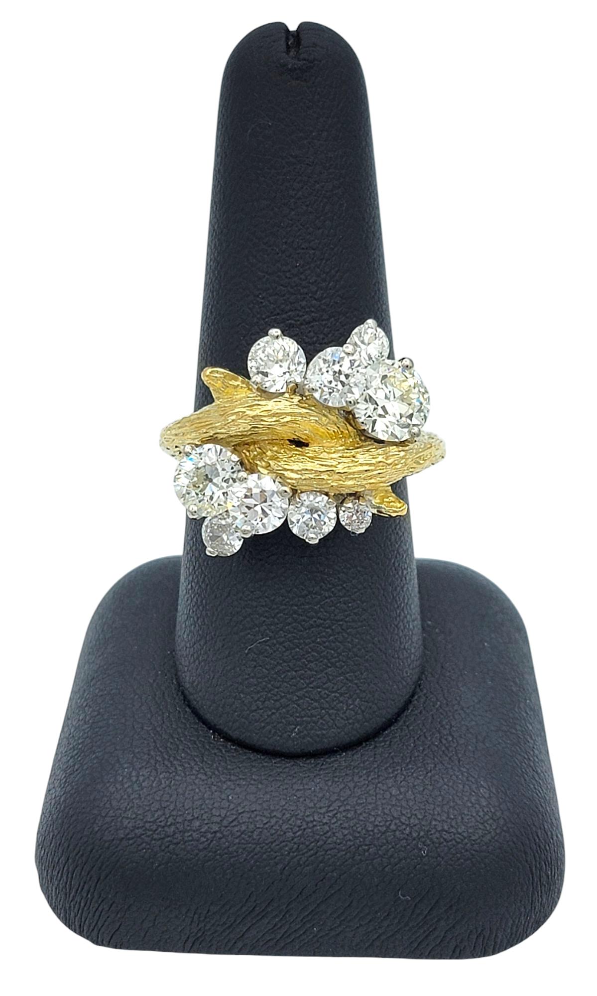 Anello da cocktail Faux Boi con cluster di diamanti europei antichi in oro 18 carati testurizzato in vendita 7