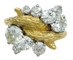 Old European Diamond Cluster Faux Bois Cocktail Ring in Textured 18 Karat Gold