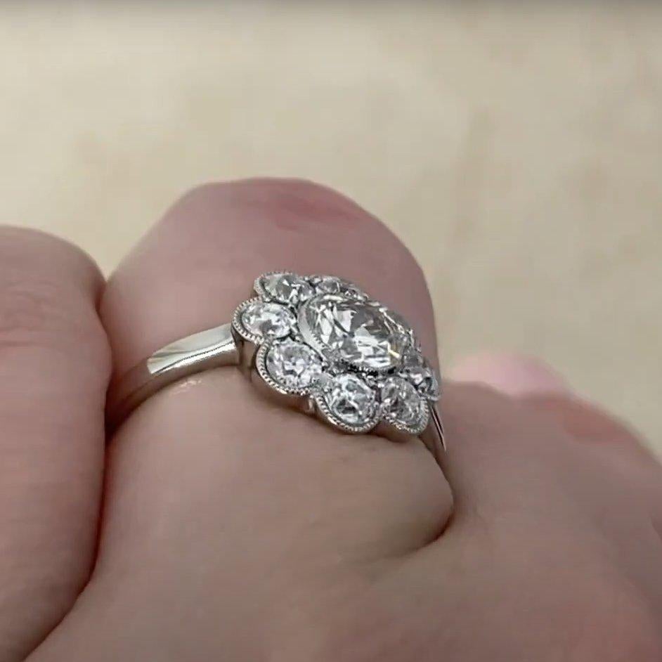 Taille vieille Europe Bague grappe de diamants européens anciens (environ 0,60 carat), platine en vente
