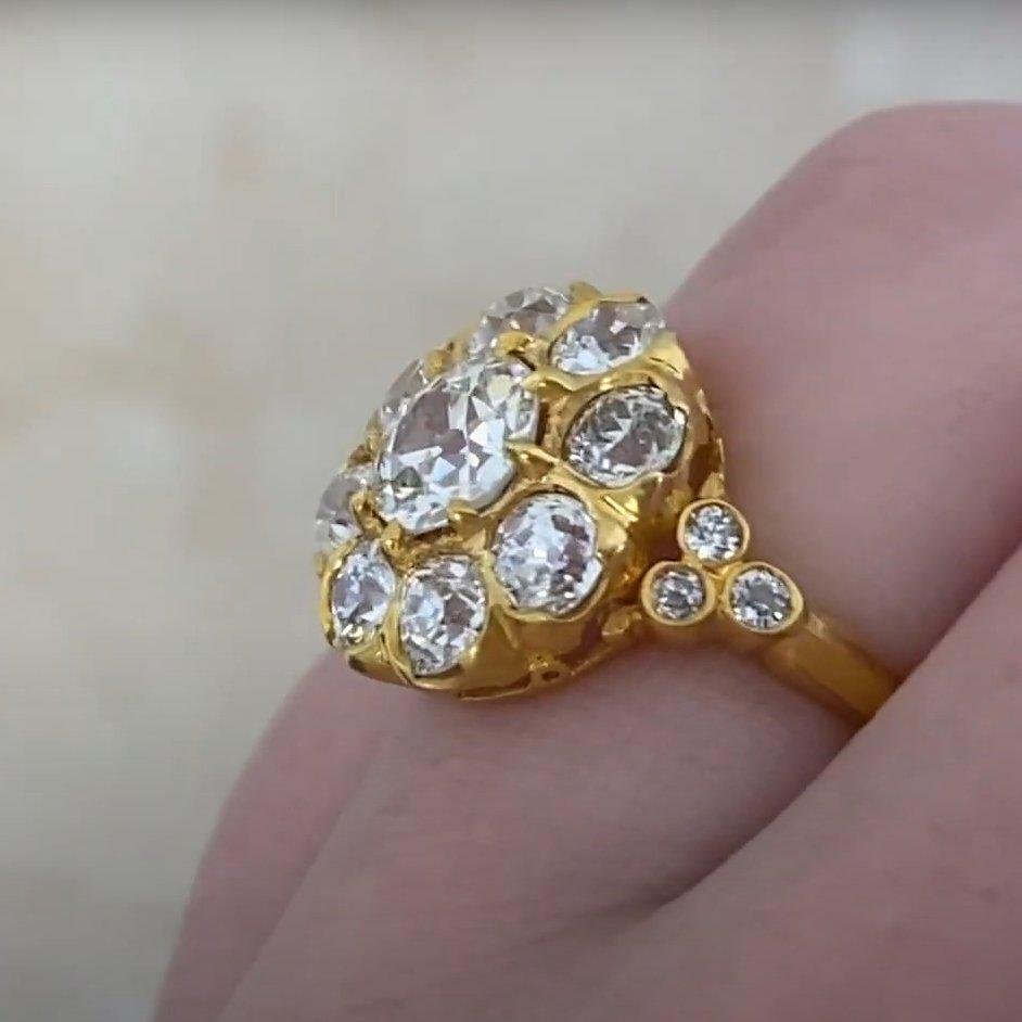Donna Anello con cluster di diamanti Old European (circa 0,90 carati), oro giallo 18 carati in vendita