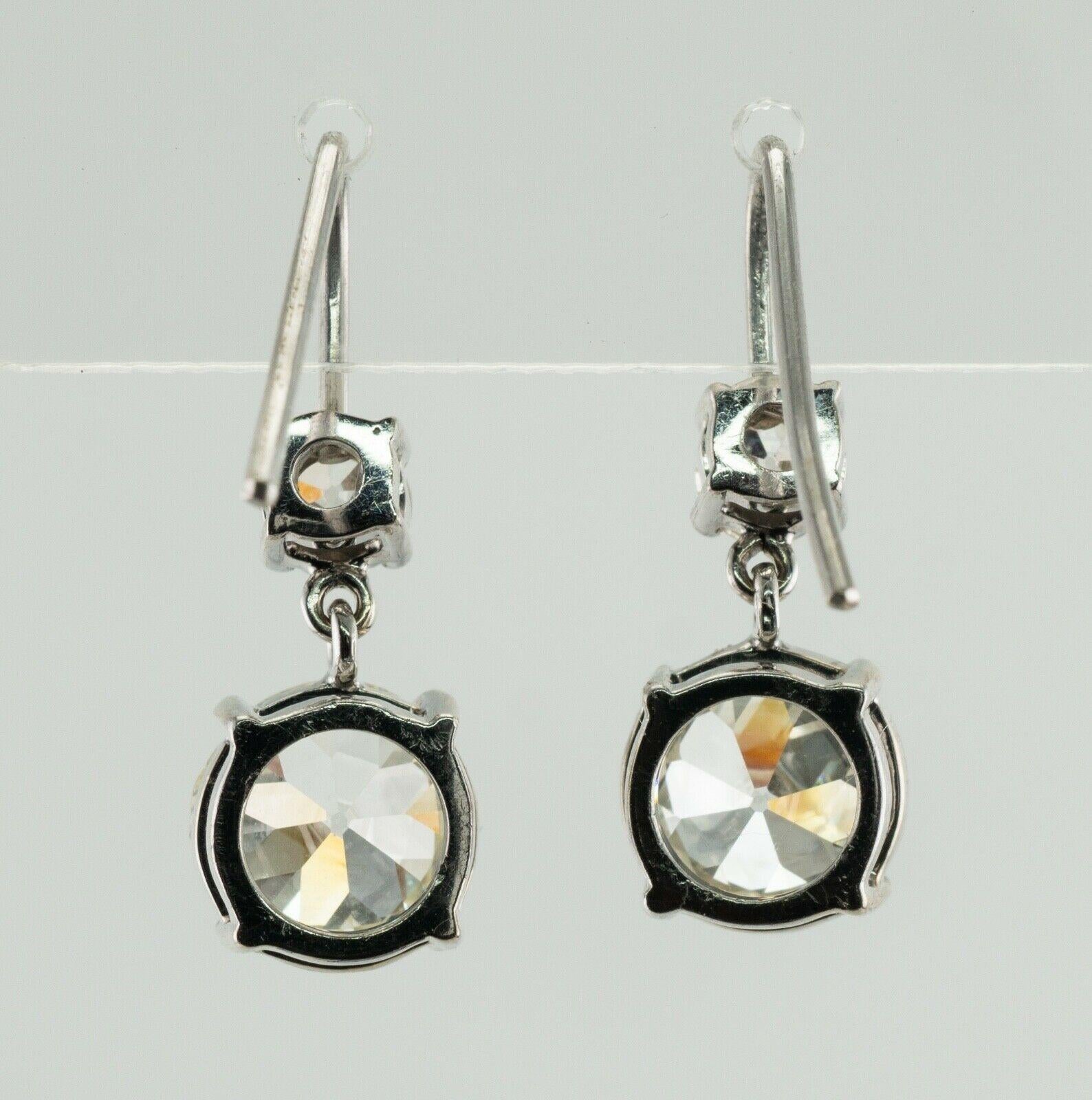 Old European Cut Diamond Earrings 18K White Gold 4.37 TDW For Sale 6