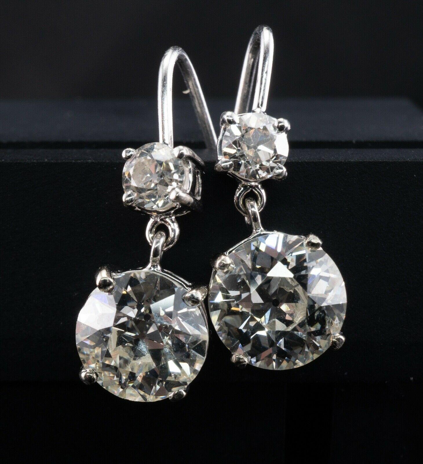 Women's Old European Cut Diamond Earrings 18K White Gold 4.37 TDW For Sale