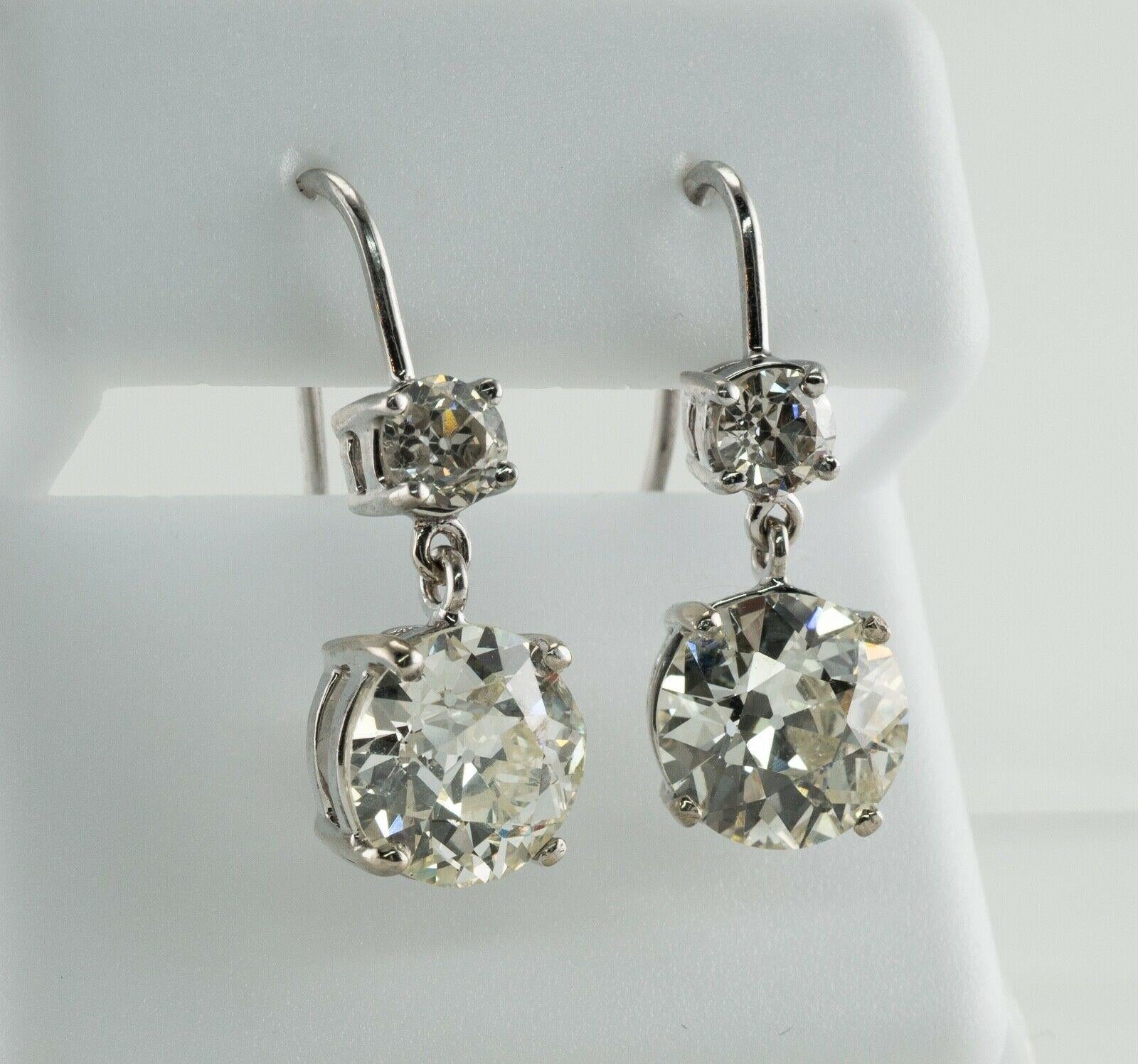 Old European Cut Diamond Earrings 18K White Gold 4.37 TDW For Sale 1