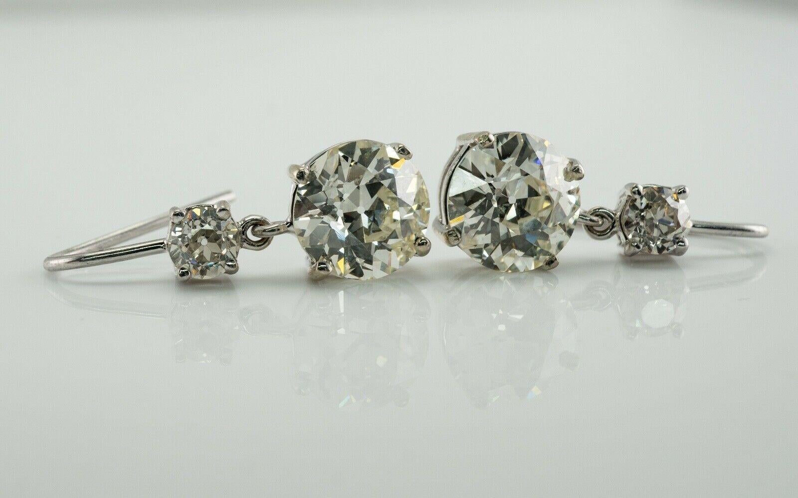 Old European Cut Diamond Earrings 18K White Gold 4.37 TDW For Sale 2