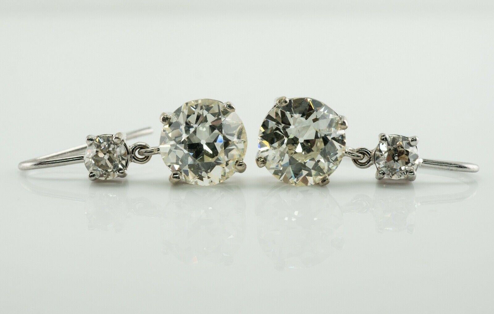 Old European Cut Diamond Earrings 18K White Gold 4.37 TDW For Sale 5