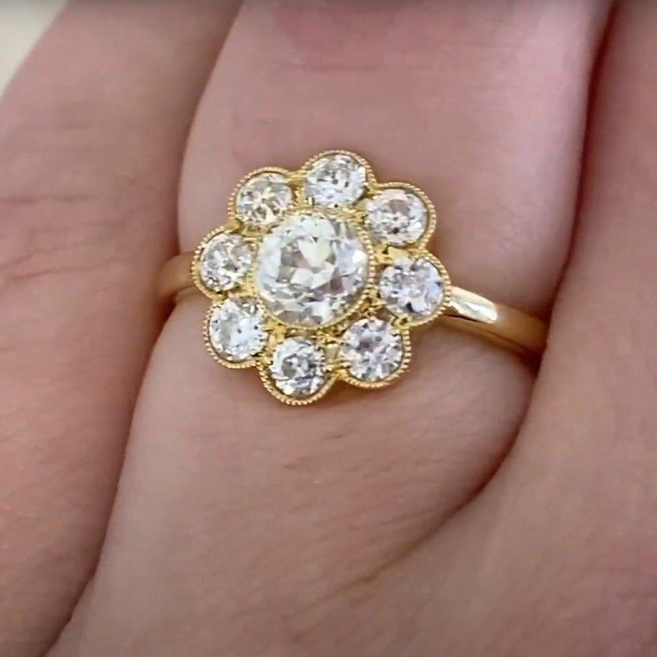 Bague de fiançailles grappe de diamants européens anciens (environ 0,60 carat), platine Pour femmes en vente