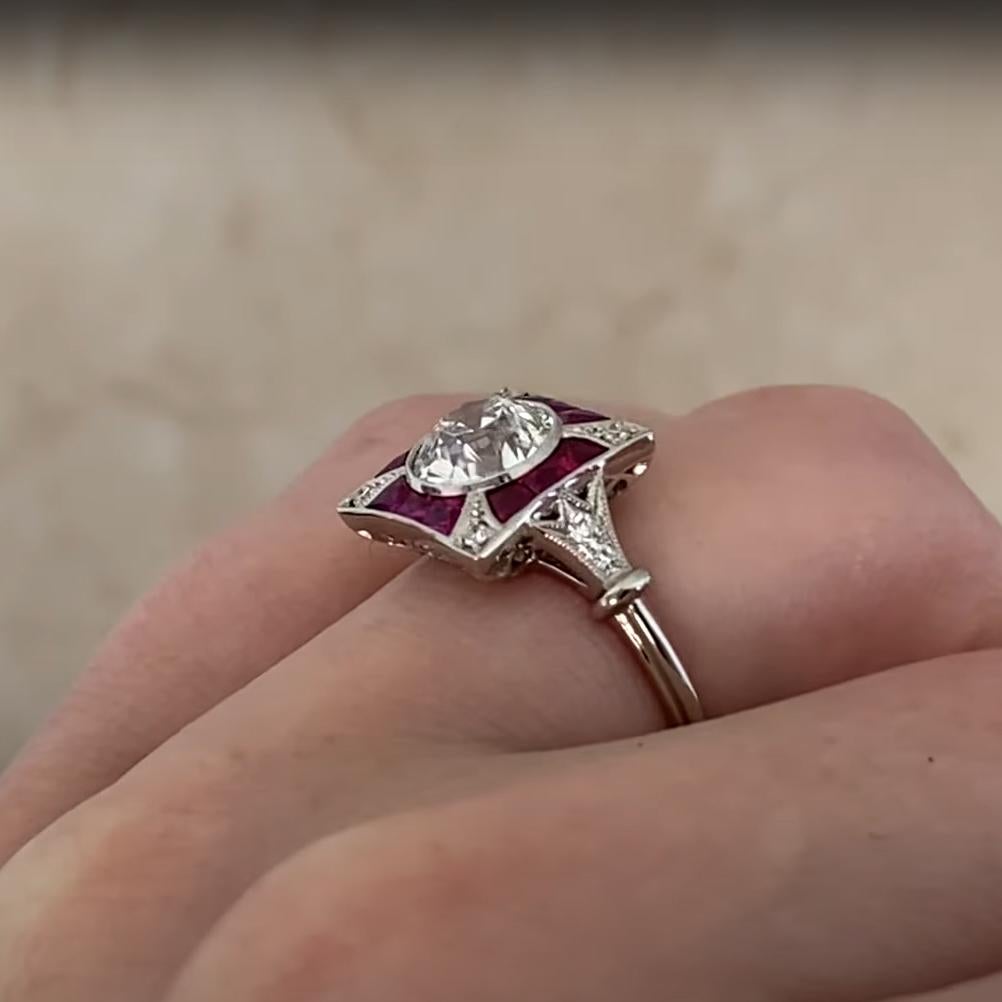 Taille vieille Europe Bague en platine avec diamant et rubis de taille européenne ancienne (GIA : environ 1,20 carats) en vente