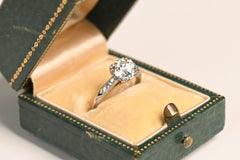 Antique Three Stone Engagement Ring. 1TCW Euro Diamond Platinum Ring I-J VS1-VS2