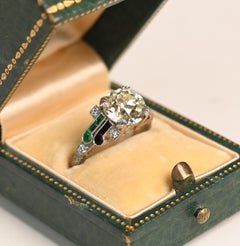 Diamond Emerald Onyx Ring. 2.80ct Old European Diamond Engagement Ring Platinum